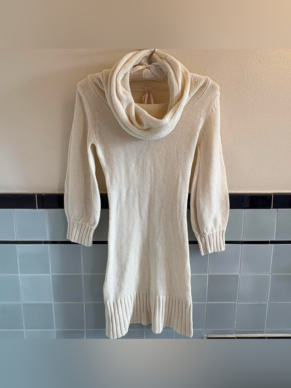 Cream Cowl Neck Sweater Dress